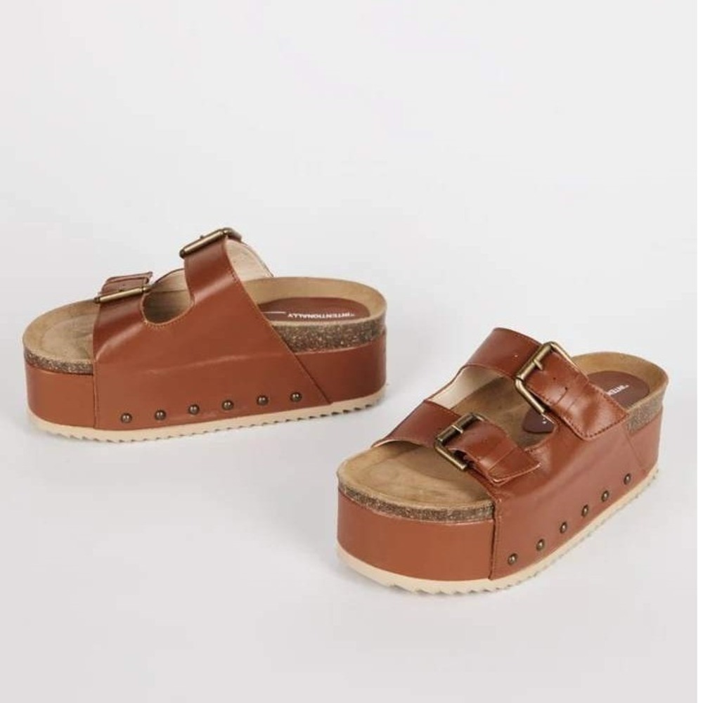 NEW Free People Intentionally Blank Cooper 2 Platform Slide Sandals Chestnut